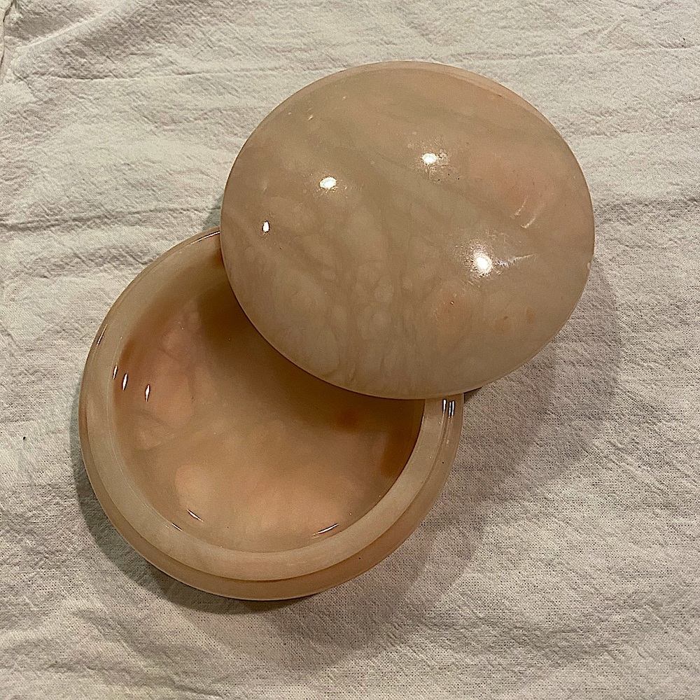 Genuine Alabaster Jewelry Box Swivel Lid Italy